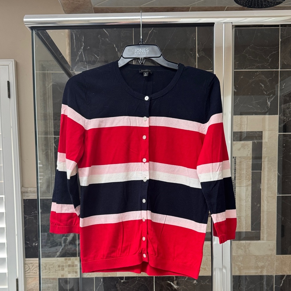 Talbot’s Red and Navy Striped Cardigan